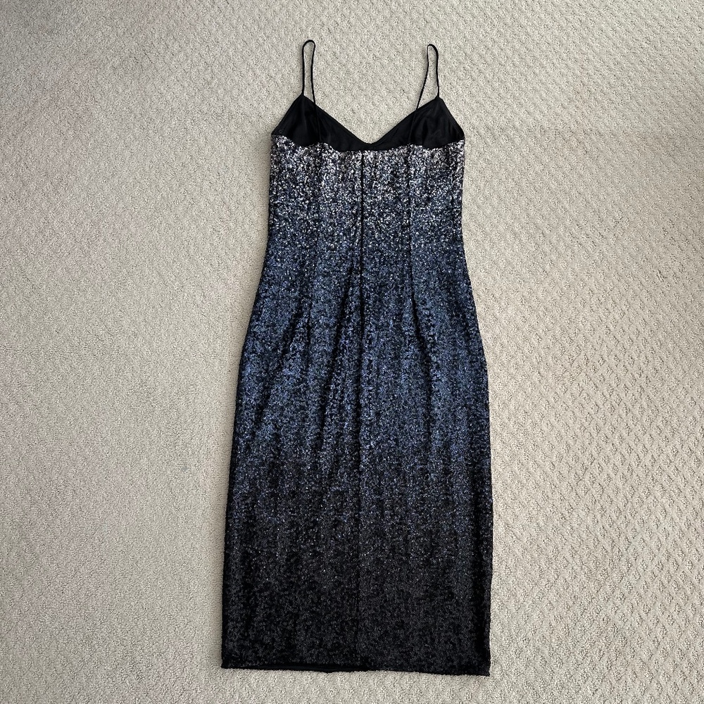 Laundry By Shelli Segal Black/Blue Ombre Sequin Cocktail Slip Dress 12 Sexy NWT - Picture 7 of 12